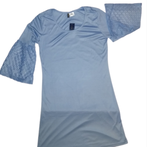 Manhattan Blues Shift Dress Jersey Style Light Grey Blue Summer Party Ruffles - Picture 8 of 16